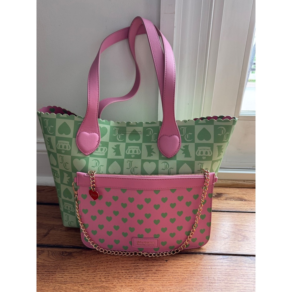 Juicy Couture Y2K Sweet Break Time 2 in 1 Tots Bag AND Wristlet Heart Checkered